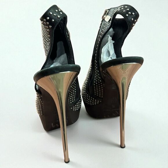 Gianmarco Lorenzi Studded Platform Peeptoe Heels - Picture 3 of 5